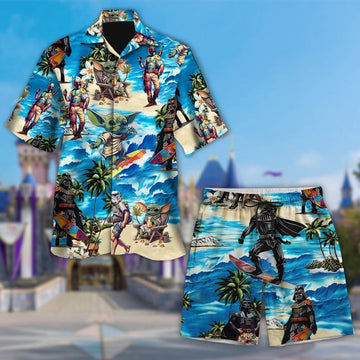  Characters Special Surfing Hawaii Shirt, Universe Button Up Shirt, Galaxy Hawaiian Shirt, Yoda Hawaii Set, Characters Beach Shorts 
