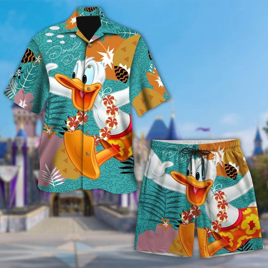 Duck Character Summer Trip Family Hawaiian T Shirt, Aloha Tropical Palm Tree Hawaiian Button Up Shirt, 3D Hawaiian Tee 