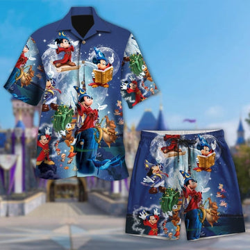 Mickey Mouse Fantasia Hawaiian Shirt, Mickey Cartoon Character Hawaii Tee, 3D All Over Print Summer Vacation Trip Birthday Gift
