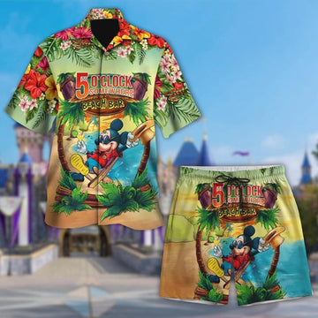 Mickey In The Beach Its 5 O'Clock Somewhere Hawaiian Shirt, Mickey Mouse Summer Vacation Tee, Magic Kingdom Button Up Hawaiian Shirt 
