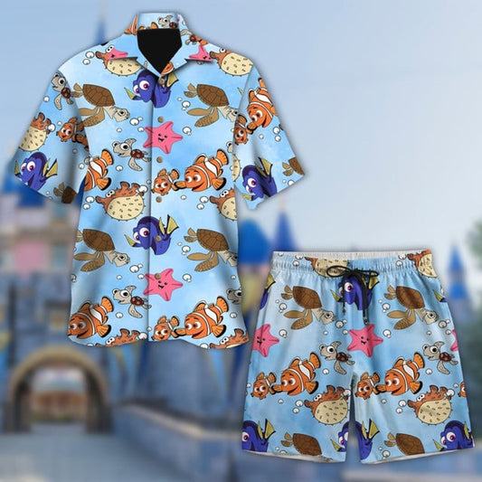 Fish And Turtle Hawaii Beach Shirt, Starfish Button Up Shirt Holiday, Turtle Hawaiian Shirt Gift, Ocean Cartoon 3D All Over Print Shirt