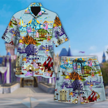 Figment Dragon Hawaiian Shirt, Journey Into Imagination Button Up Shirt Holiday, Figment Epcot Button Up, Figment 3D All Over Print 
