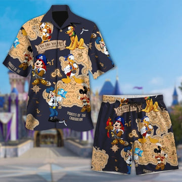 Pirates Of The Caribbean 3D All Over Printed Hawaiian Shirt, Mickey Mouse Pirate Cruise Aloha Shirt, Yoho Summer Vacation Button Up