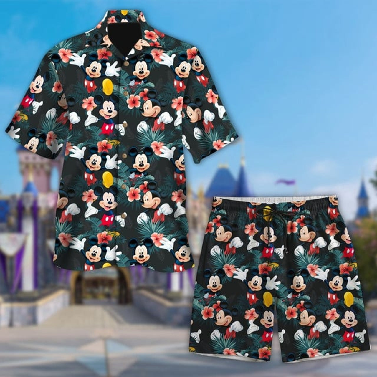 Mickey Mouse Peace Out Pattern Hawaiian Shirt, Mickey Floral Tropical 3D All Over Printed Aloha Short, Animated Movie Character Summer Tee 