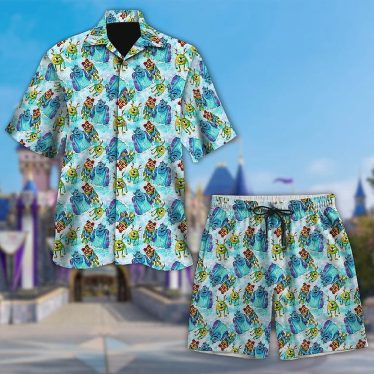 Monster Friends Hawaii Shirt, Monster World Xmas Theme Button Up Shirt, Monster Hawaiian Shirt, Cartoon 3D All Over Print Shirt