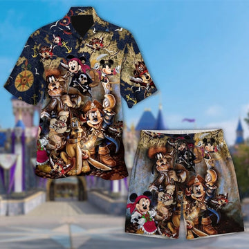 Pirates Of The Caribbean Mickey Mouse Hawaiian Shirt, Pirate Treasure Minnie Pluto Goofy Button Up, Pirate Mickey Hawaii Tee