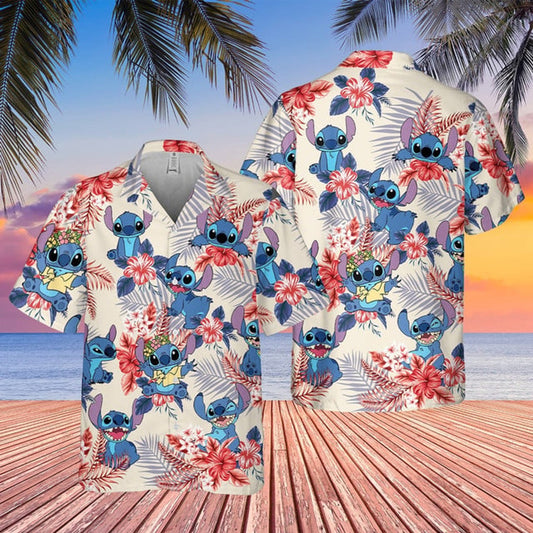 Stitch Hawaiian 4Th Of July Shirt, Summer Vacation Aloha Shirt, Funny Stitch Beach Shirt, Stitch Summer Shirts, Stitch Hawaii Shirt For Men