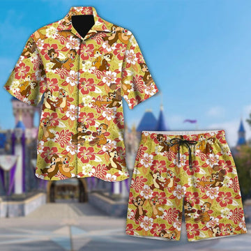 Floral Squirrel Couple 3D All Over Printed Hawaiian Shirt, Animated Squirrel Aloha Shirt, Summer Vacation Shirt, Cute Cartoon Hawaii Shirt