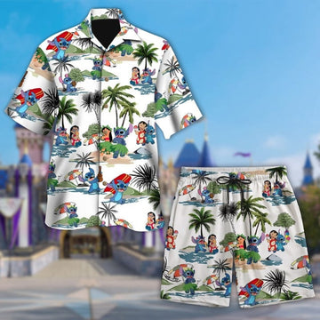 Ohana Mean Family 3D Hawaiian Shirt, Friendship Hawaiian Shirt, Blue Alien And Hawaii Girl Inspired Shirt, Funny Beach Club T-Shirt