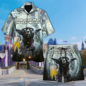 Yoda Drink Beer Must There Is No Try Aloha Button Up Shirt, Baby Yoda Wars Hawaiian Shirt, Galaxy Edge Beer Lover Gift For Dad