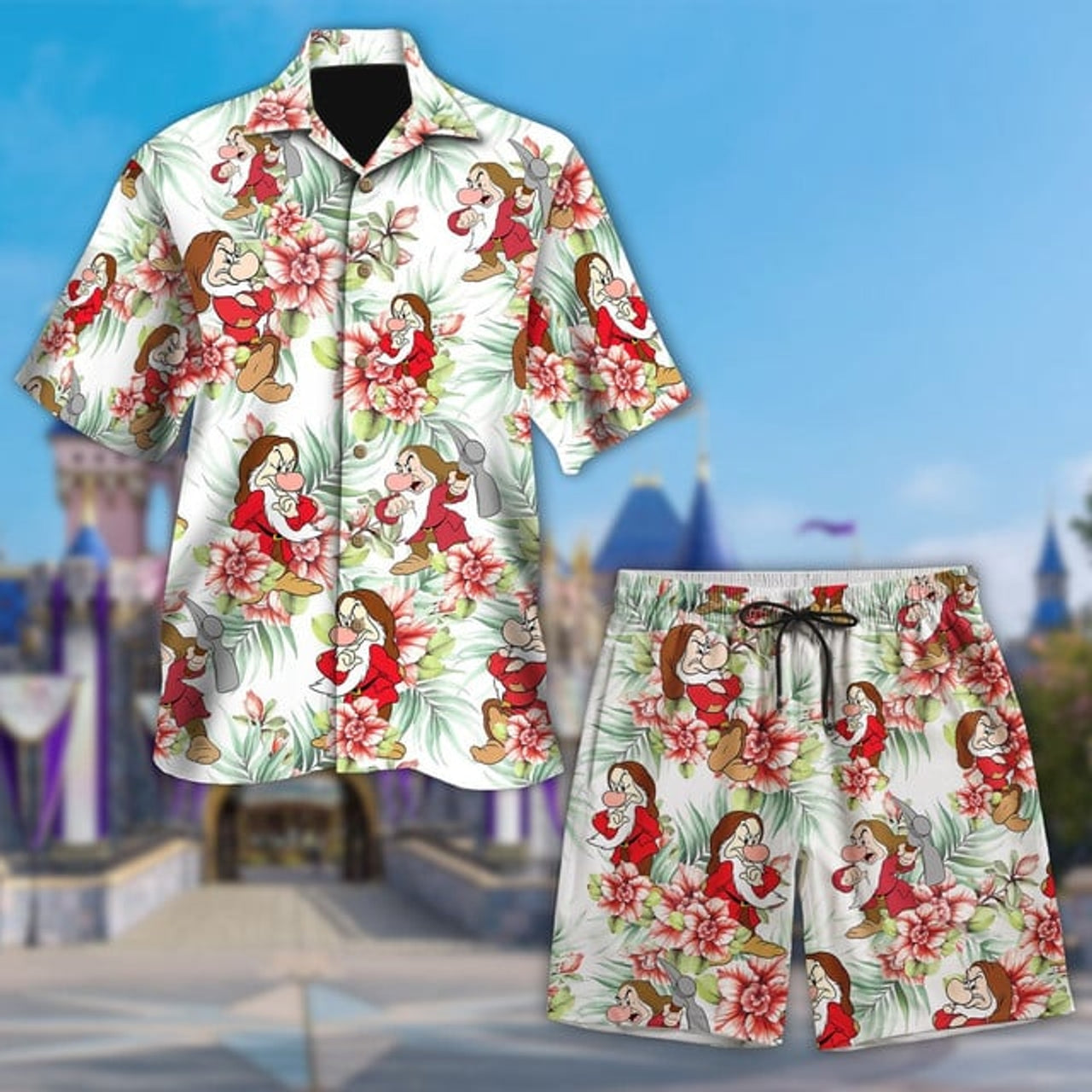 Snow White And The Seven Dwarfs Hawaiian Shirt, Grumpy Hawaii Beach Shirt, Dwarfs Button Up Shirt, Princess Movie Hawaiian Tee