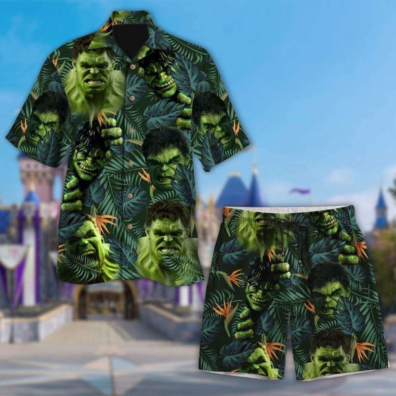 Big Green Angry Hero Aloha Shirt, Hero In Palm Leaf 3D All Over Printed Hawaiian Shirt, Superhero Theme Hawaii Summer Vacation Shirt
