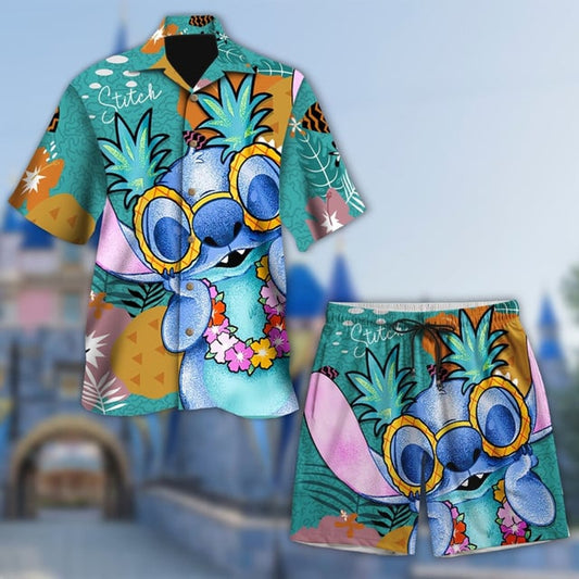 Cute Stitch Hawaii Beach Shirt, Blue Monster Button Up Shirt Holiday, Alien Hawaiian Shirt Gift, Cartoon 3D All Over Print Shirt