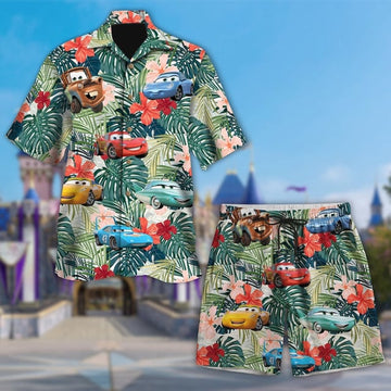 Cars Hawaiian T-Shirt, Lightning Mcqueen Tropical Palm Tree Kids Hawaii Tee, Tow Matter Button Up Shirt, Birthday Gift For Kid Adult