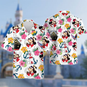 Mouse And Friends Cruise Trip 3D All Over Printed Hawaiian Shirt, Sailor Aloha Shirt, Family Summer Trip Matching Summer Vacation Shirt