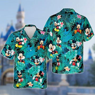 Mickey Mouse Hawaiian Shirt, Mickey Mouse Wear Sunglass Pattern Aloha Shirt, Summer Vacation Family Shirt