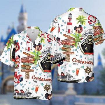 Cute Mouse Diving 3D All Over Printed Hawaiian Shirt, Lighthouse Tropical Aloha Shirt, Family Summer Trip Matching Summer Vacation Shirt