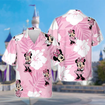 Funny Minnie Mouse Hawaiian Aloha Button Down Shirt Summer Vibe, Girl Mouse Character Trip Vacation Hawaii Shirt, Beach Hawaiian Party Gift