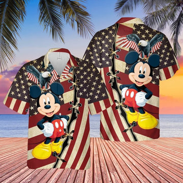 Mickey Mouse Us Flag Hawaiian Shirt Aloha Eagle 