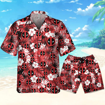 Deadpool Symbol Summer Floral Vacation, Deadpool Superhero Button Up, Hero Tropical Hawaii Shirt, Deadpool Summer Trip